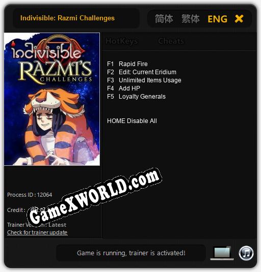 Indivisible: Razmi Challenges: Трейнер +5 [v1.7]