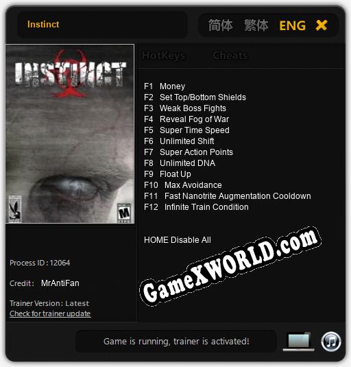 Instinct: Трейнер +12 [v1.9]