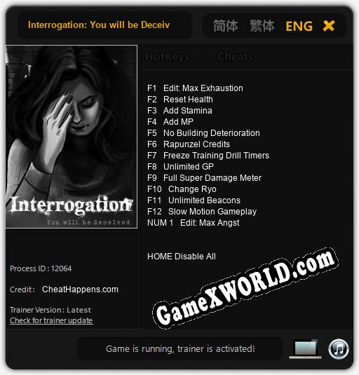 Трейнер для Interrogation: You will be Deceived [v1.0.4]