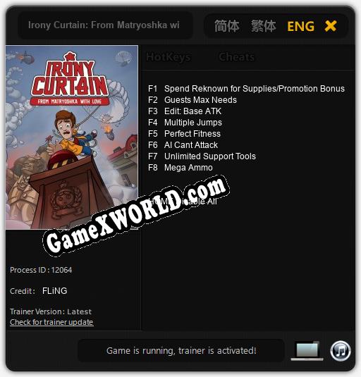 Irony Curtain: From Matryoshka with Love: Трейнер +8 [v1.9]