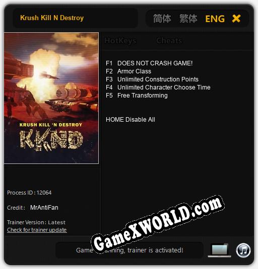 Krush Kill N Destroy: Трейнер +5 [v1.7]