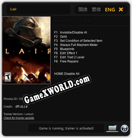 Lair: Трейнер +8 [v1.1]