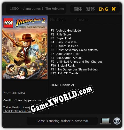 LEGO Indiana Jones 2: The Adventure Continues: Читы, Трейнер +12 [CheatHappens.com]