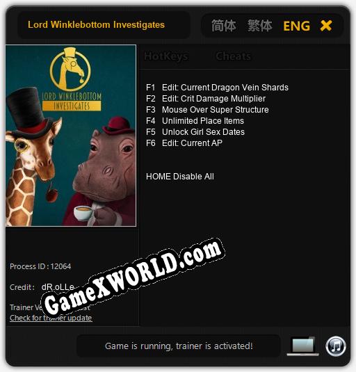 Трейнер для Lord Winklebottom Investigates [v1.0.3]