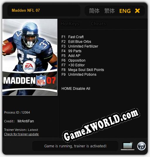 Трейнер для Madden NFL 07 [v1.0.7]