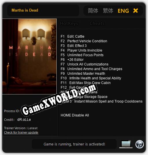 Трейнер для Martha is Dead [v1.0.1]