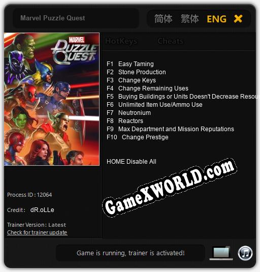 Marvel Puzzle Quest: Трейнер +10 [v1.3]