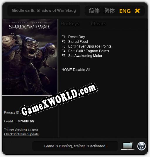 Трейнер для Middle-earth: Shadow of War Slaughter Tribe Nemesis [v1.0.6]