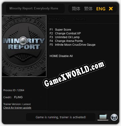 Трейнер для Minority Report: Everybody Runs [v1.0.8]