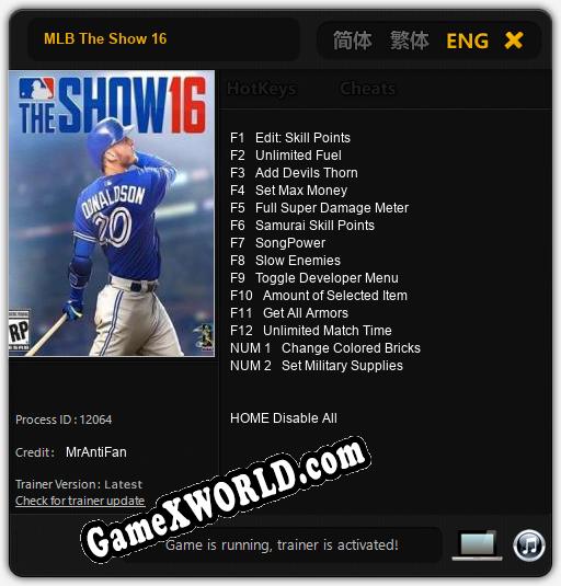 MLB The Show 16: ТРЕЙНЕР И ЧИТЫ (V1.0.60)