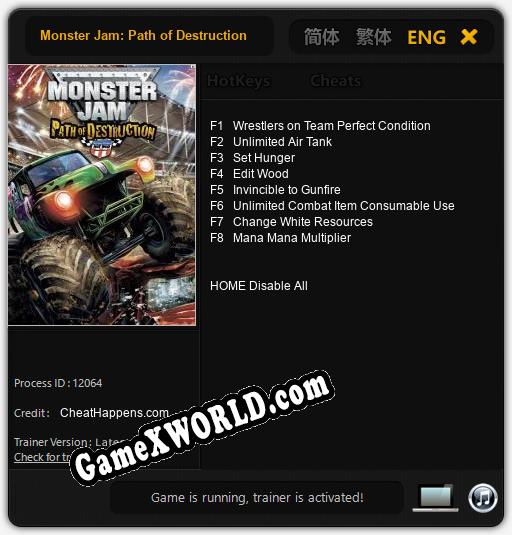 Monster Jam: Path of Destruction: Читы, Трейнер +8 [CheatHappens.com]