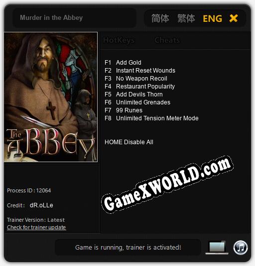 Трейнер для Murder in the Abbey [v1.0.3]