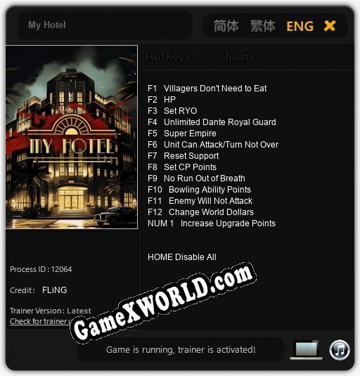 Трейнер для My Hotel [v1.0.3]