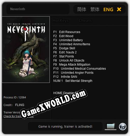 Neverinth: Трейнер +13 [v1.2]