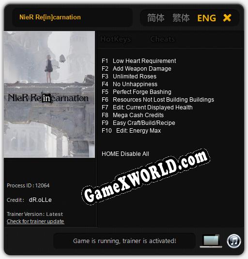 Трейнер для NieR Re[in]carnation [v1.0.3]