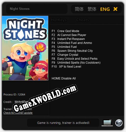 Night Stones: ТРЕЙНЕР И ЧИТЫ (V1.0.8)
