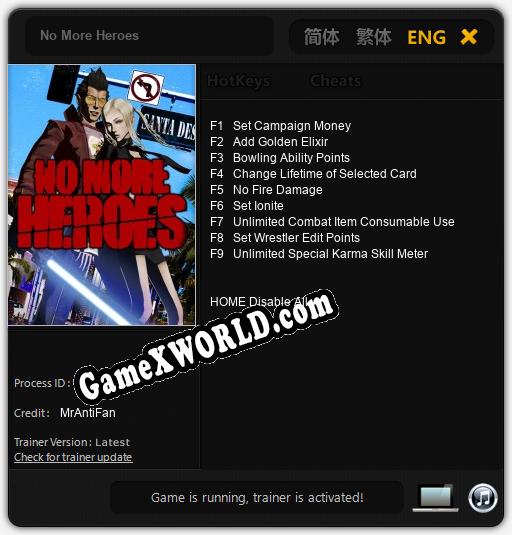 Трейнер для No More Heroes [v1.0.6]