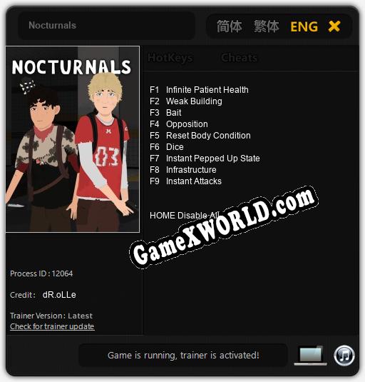 Трейнер для Nocturnals [v1.0.1]