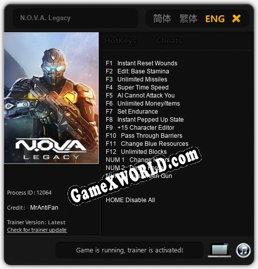 Трейнер для N.O.V.A. Legacy [v1.0.2]