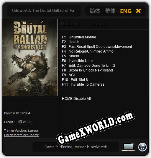 Трейнер для Oddworld: The Brutal Ballad of Fangus Klot [v1.0.3]