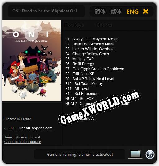 ONI: Road to be the Mightiest Oni: Трейнер +14 [v1.6]