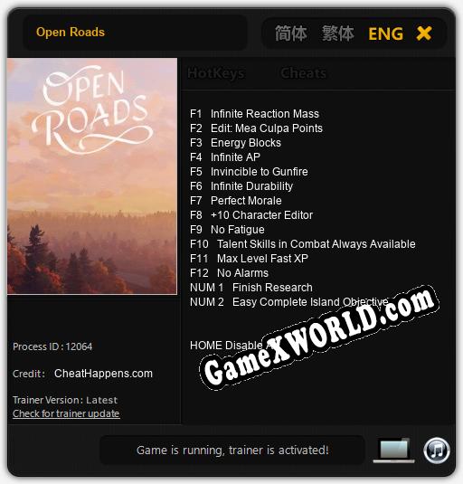 Трейнер для Open Roads [v1.0.1]