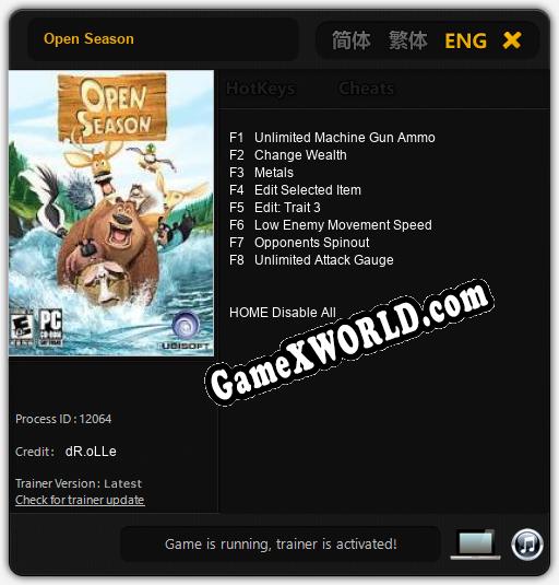 Трейнер для Open Season [v1.0.4]