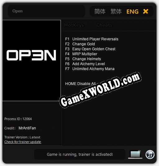 Open: Читы, Трейнер +7 [MrAntiFan]
