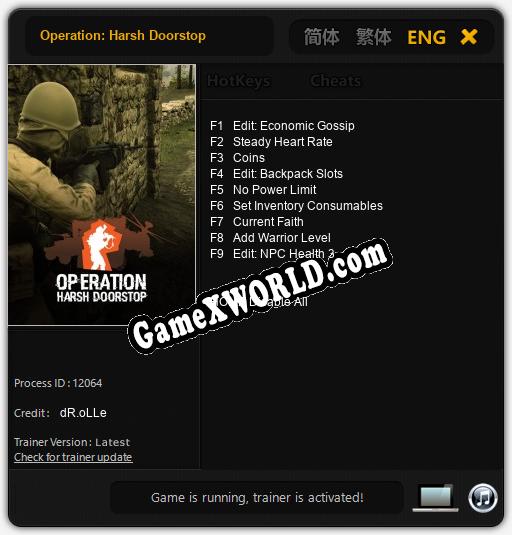 Operation: Harsh Doorstop: Трейнер +9 [v1.7]