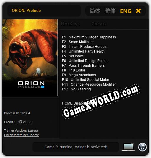 ORION: Prelude: Читы, Трейнер +12 [dR.oLLe]