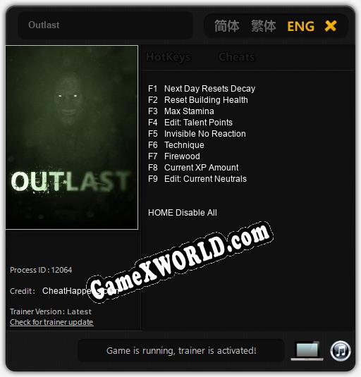 Outlast: Читы, Трейнер +9 [CheatHappens.com]