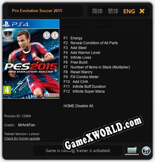 Трейнер для Pro Evolution Soccer 2015 [v1.0.4]