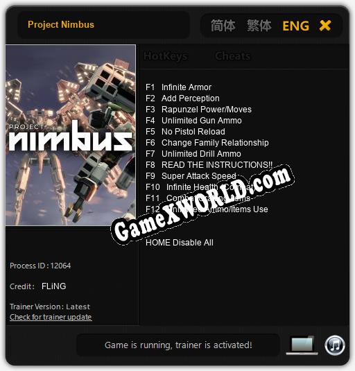 Project Nimbus: Трейнер +12 [v1.7]