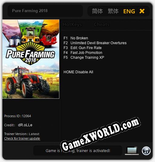 Трейнер для Pure Farming 2018 [v1.0.4]