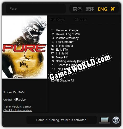 Трейнер для Pure [v1.0.7]