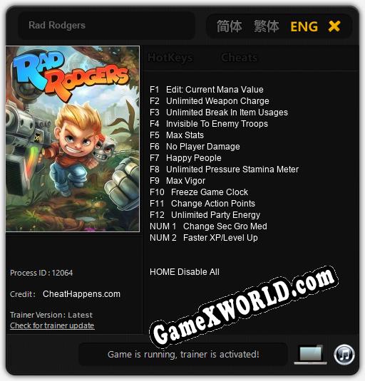 Rad Rodgers: ТРЕЙНЕР И ЧИТЫ (V1.0.5)