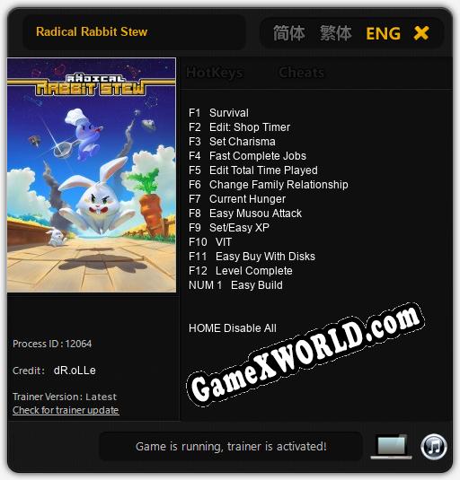 Трейнер для Radical Rabbit Stew [v1.0.6]