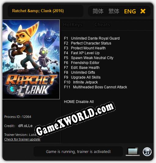 Ratchet & Clank (2016): ТРЕЙНЕР И ЧИТЫ (V1.0.72)