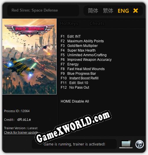 Трейнер для Red Siren: Space Defense [v1.0.6]
