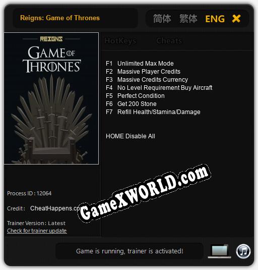 Трейнер для Reigns: Game of Thrones [v1.0.6]