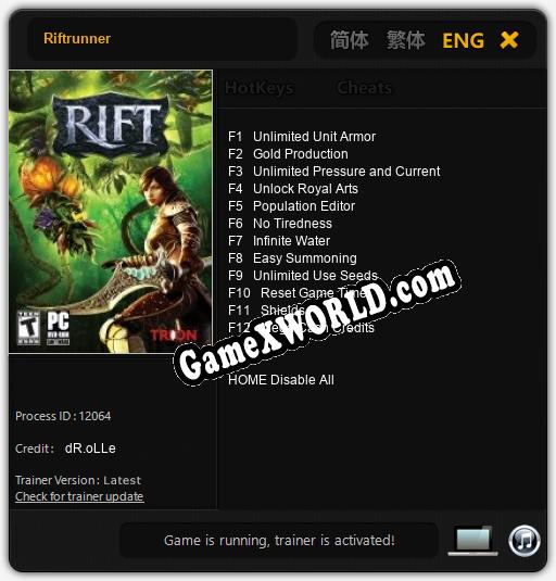 Riftrunner: Трейнер +12 [v1.3]
