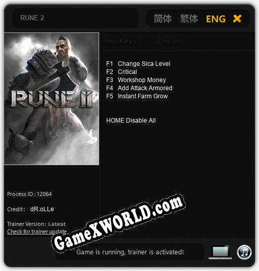 Трейнер для RUNE 2 [v1.0.2]