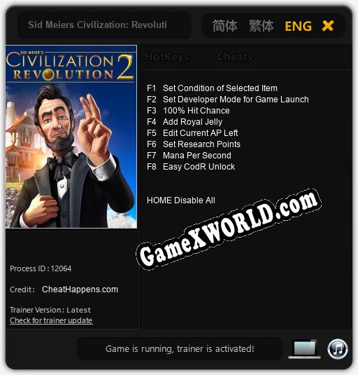 Sid Meiers Civilization: Revolution 2: Трейнер +8 [v1.3]