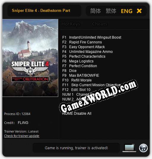 Sniper Elite 4 - Deathstorm Part 3: Obliteration: ТРЕЙНЕР И ЧИТЫ (V1.0.26)