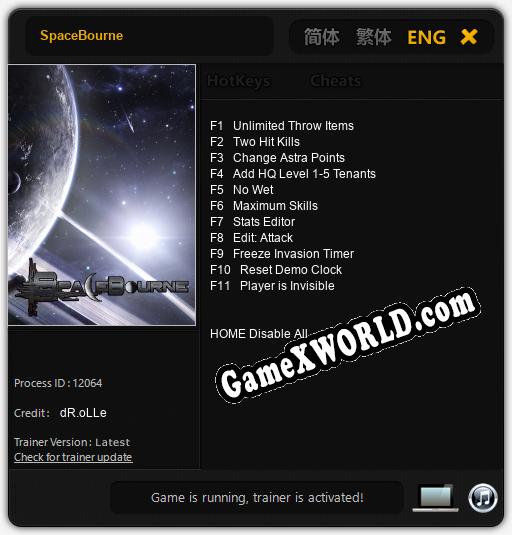 SpaceBourne: Трейнер +11 [v1.2]