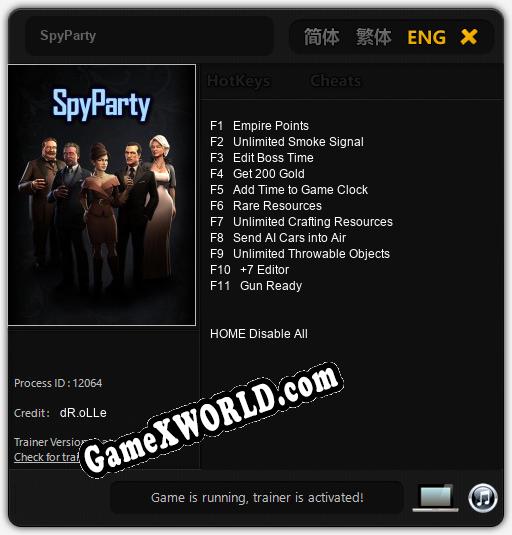 SpyParty: Трейнер +11 [v1.1]