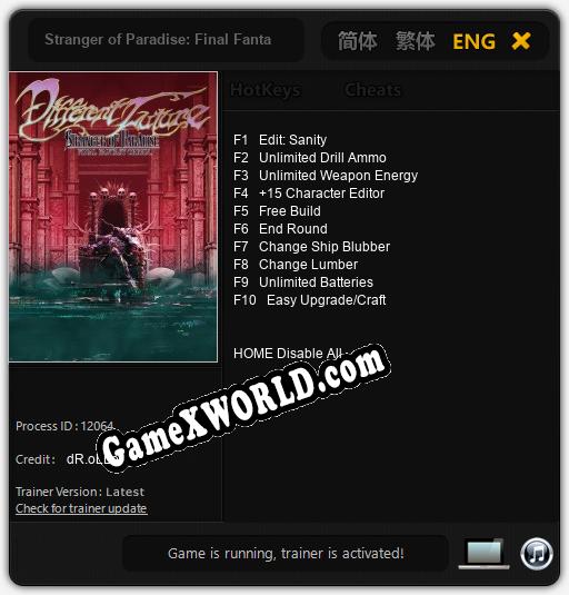 Stranger of Paradise: Final Fantasy Origin Different Future: Читы, Трейнер +10 [dR.oLLe]