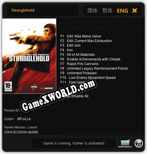 Stranglehold: Читы, Трейнер +11 [dR.oLLe]