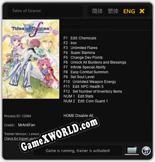Tales of Graces: Читы, Трейнер +14 [MrAntiFan]