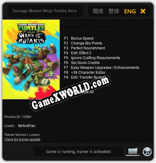 Трейнер для Teenage Mutant Ninja Turtles Arcade: Wrath of the Mutants [v1.0.7]